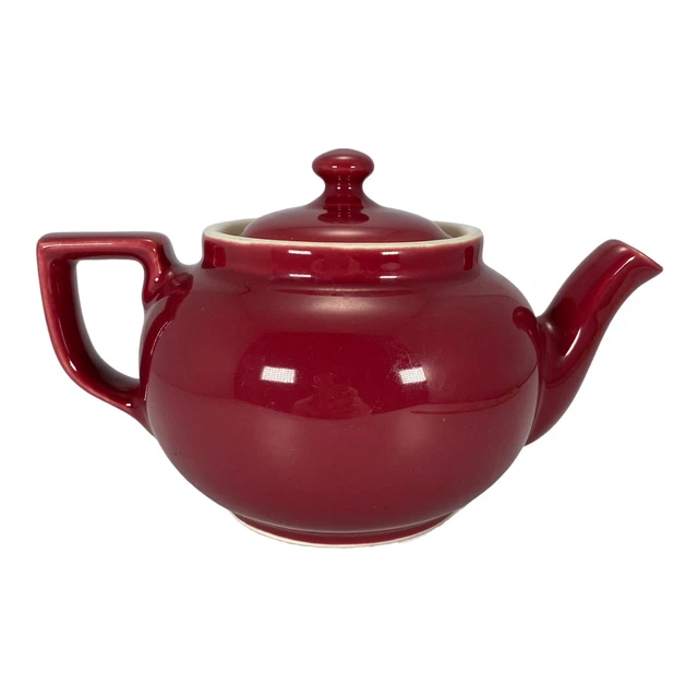 VINTAGE HALL POTTERY Teapot D Handle Burgundy 4 Cup Marked With Lid 21