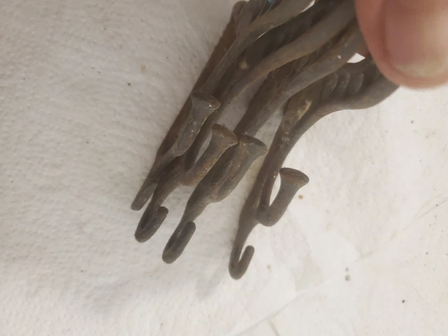 4 small cast iron coat hat hooks 5" tall store display ornate 9