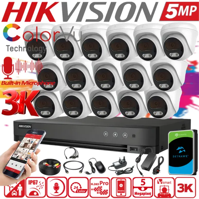 HIKVISION CCTV SECURITY SYSTEM 5MP AUDIO MIC CAMERA ColorVU Outdoor Night Vision