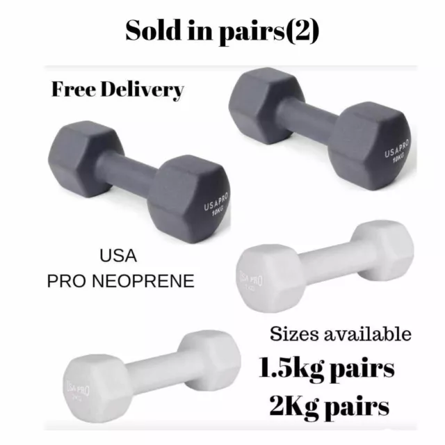 pairs of dumbbells USA Pro-neoprene over cast 2kg ,weights, gym, free p&p