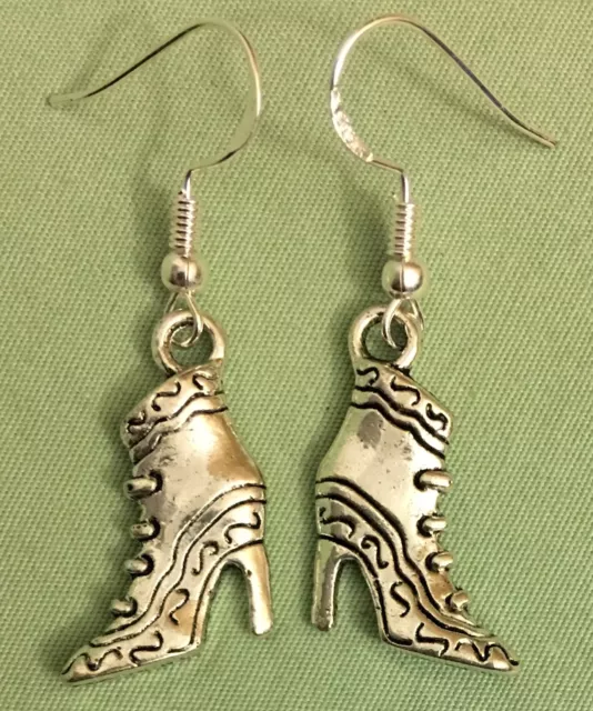 BOOTS EARRINGS - Pewter with Sterling Silver Ear Wires VICTORIAN GRANNY LACED