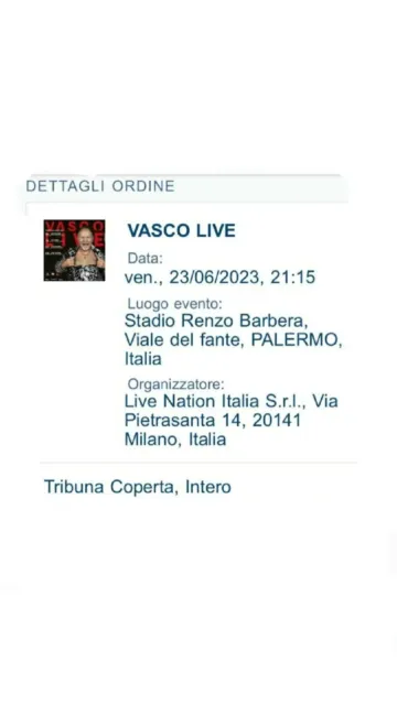 n. 1 biglietto concerto Vasco Rossi, Palermo.