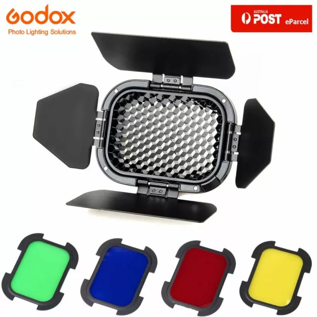 Godox BD-07 Barndoor with Honeycomb Grid and Colour Filter Set for AD200