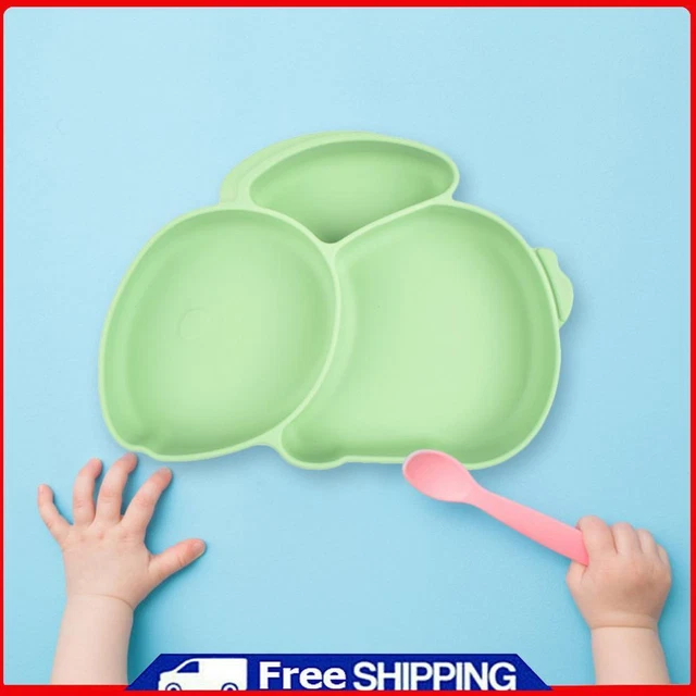 Cartoon Children Dishes Cute Silicone Baby Feeding Dishes Baby Cutlery (Green) -