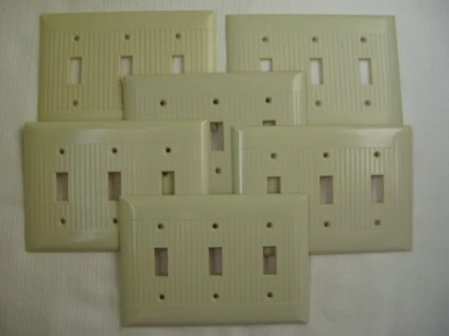 Sierra ivory bakelite ribbed switch wall plate cover triple 3 gang - 1 to 8