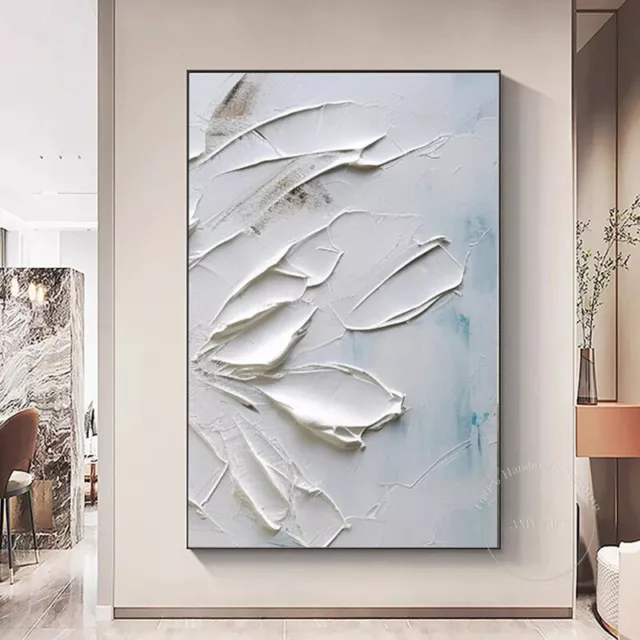 White Minimalist Texture Hand-painted Abstract Painting White 3D Texture Art