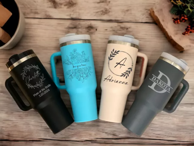 Personalized 40oz Tumbler with Handle and Straw, Laser Engraved Gift, Custom Cup