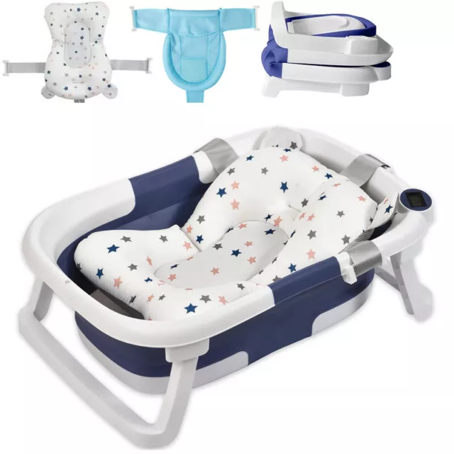 Foldable Baby Bath Tub Bathtub with Thermometer & Baby Tub Cushion & Bath Net