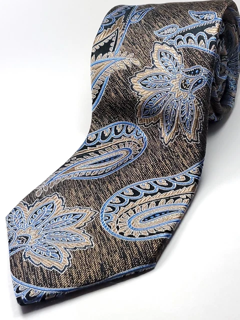JOS A BANK 100%  Silk Tie Men's Brown Blue Gold Black Paisley Necktie NEW