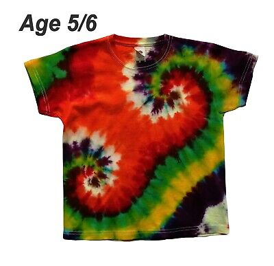 Kids Youth Tie Dye T-Shirt Per Ragazzi & Ragazze Reggae Arcobaleno Spirale Bulbo Oculare Hippie Top