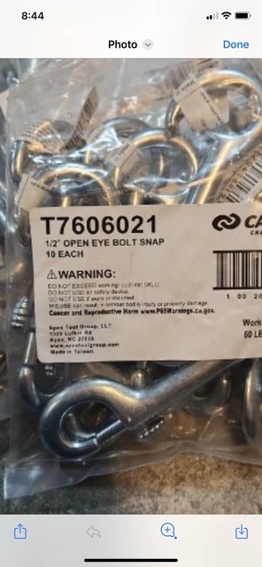 Campbell T7606021 Steel 60 lbs. Capacity End Bolt Snap 1/2 in. (Pack of 10)