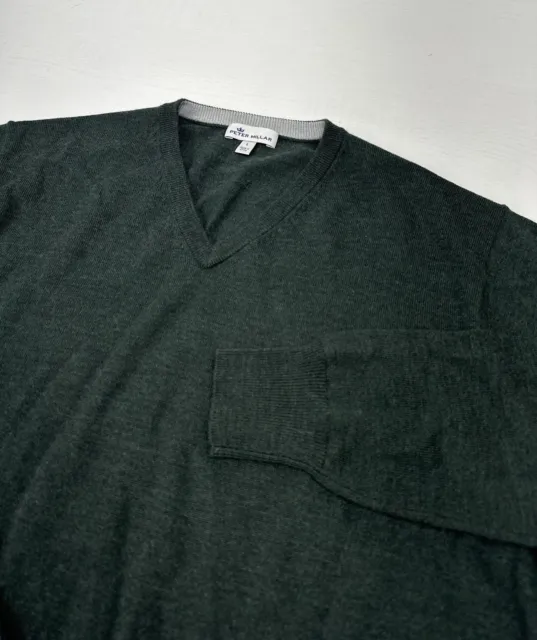 Peter Millar Merino Wool & Silk Sweater Men's Large L Green V Neck