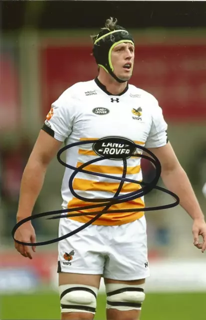 WASPS RUGBY UNION: JAMES GASKELL SIGNED 6x4 ACTION PHOTO+COA