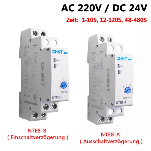 DC 24V AC 220V Zeitrelais 1-480 Sekunden Off-delay On-delay SPDT NTE8-A/B Relais