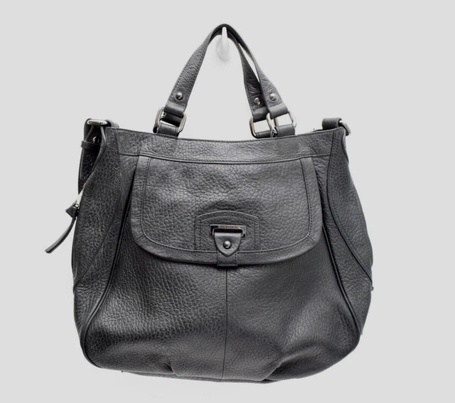 Perlina Large Black Leather Shoulder Purse Bucket Bag Animal Print Lining