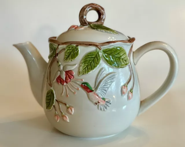Otagiri Japan Ceramic Teapot  Sculpted and Handpainted Ruby Throated Hummingbird