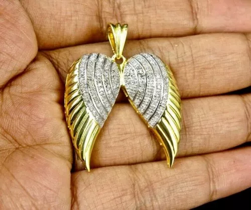 1.50Ct Round Simulated Diamond Angle Wings comely Pendant 14K Yellow Gold Plated
