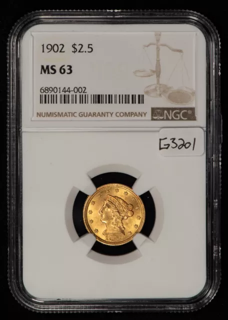 1902 $2.50 Liberty Head Gold Quarter Eagle - Eye Appeal - NGC MS 63 - SKU-G3201