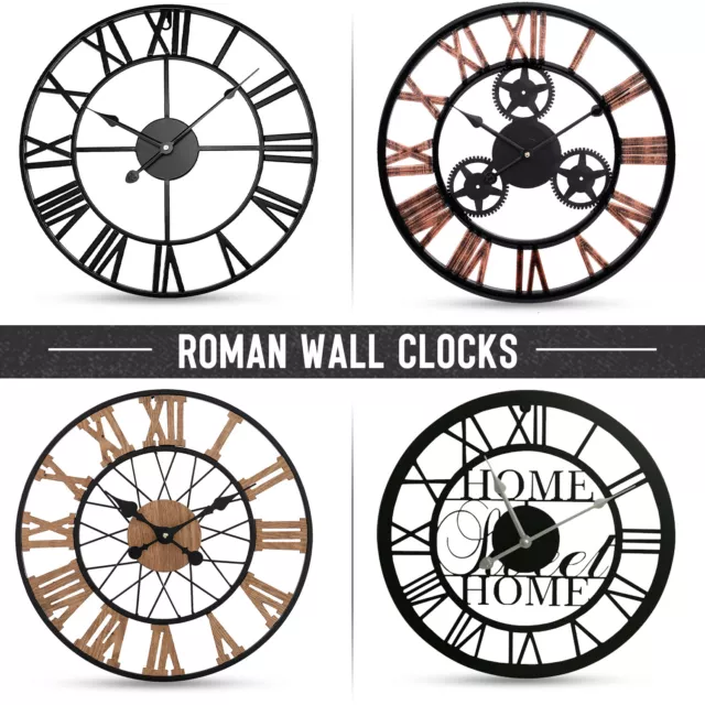 Roman Numeral Round Open Face Garden Clock Large Wall Clock Skeleton Home Decor