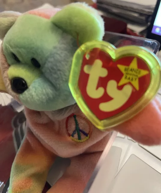 Rare! Peace Bear 1996 - Retired TY Beanie Baby With 5 Errors!