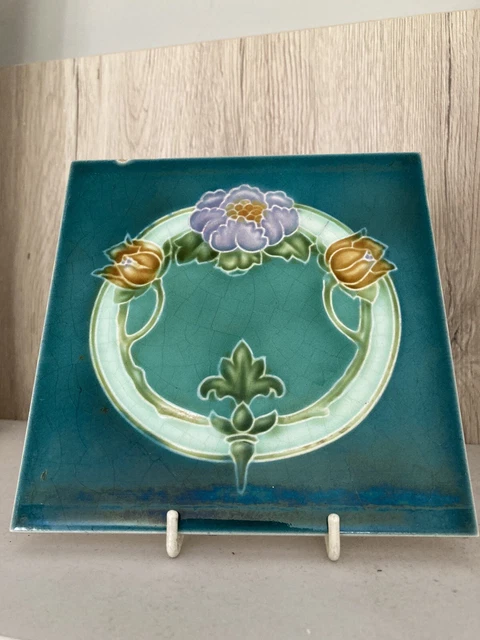 Antique TR BOOTE 6" Art Nouveau Blue Garland Tile