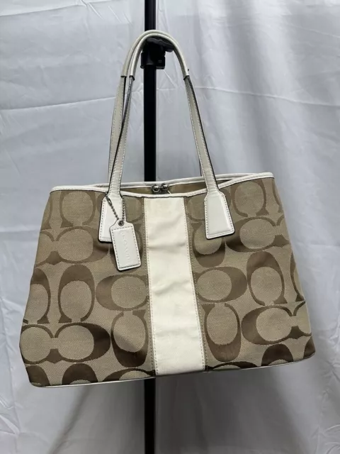 Coach Handbag Purse Tote Bag F13533 Kisslock Framed Signature Khaki White Purse