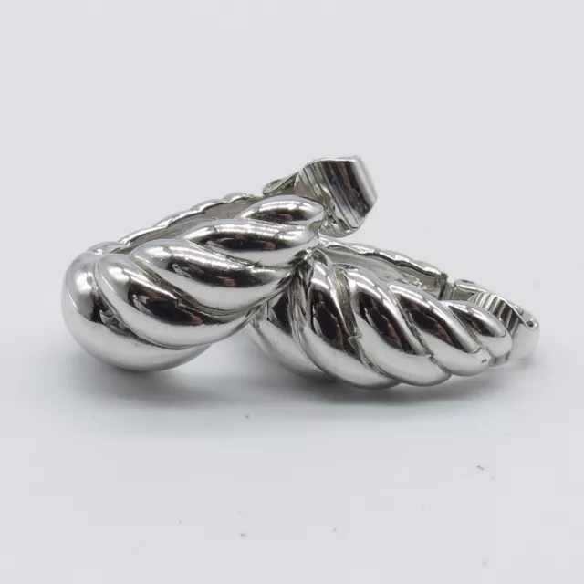 Crown Trifari Twisted Tapered Clip On Earrings 1"  Silver Tone 50s 60s Statement