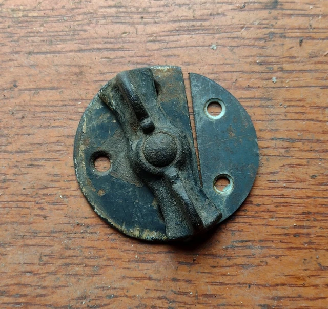 Antique Round Black Iron Hoosier Cabinet Surface Mount Latch c1920