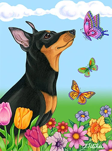 Butterfly House Flag - Miniature Pinscher 98222