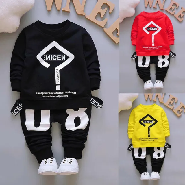 Toddler Baby Kid Boy Girl Winter Letter PrintT-shirt Tops+Pants Clothes Outfits