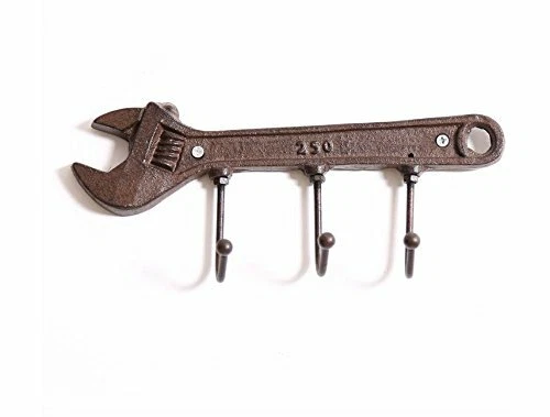 KiaoTime Retro Vintage Key Rack Holder Hooks Cast Iron Wrench Spanner Shape D...