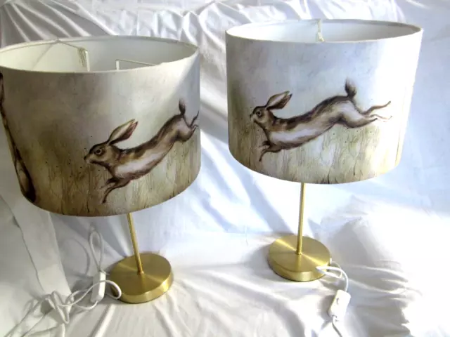 Pair of Stunning Table Lamp's Brass & Running Hares  Shades  Beautiful