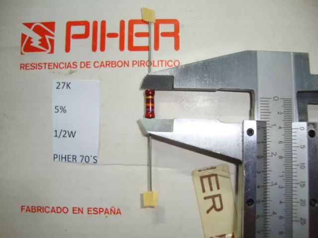 Vintage Piher Resistor. 1/2W 27K 5% *1 Pc* New Original 1970´S + C352