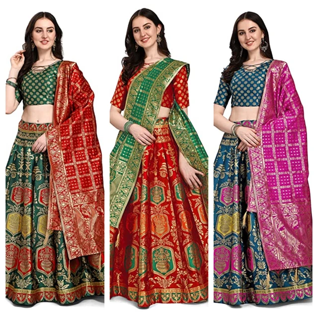 Designer Lehenga Choli Womens Jacquard Semi-Stitched Wedding Party Free Size
