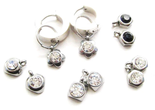 Edelstahl Schmuckanhänger Strass Rhinestone verschiedene Motive 10 Stück SERAJOS
