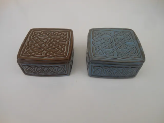 Tyn Llan Welsh Studio Pottery Celtic Knot Trinket Box Lidded Pots x2