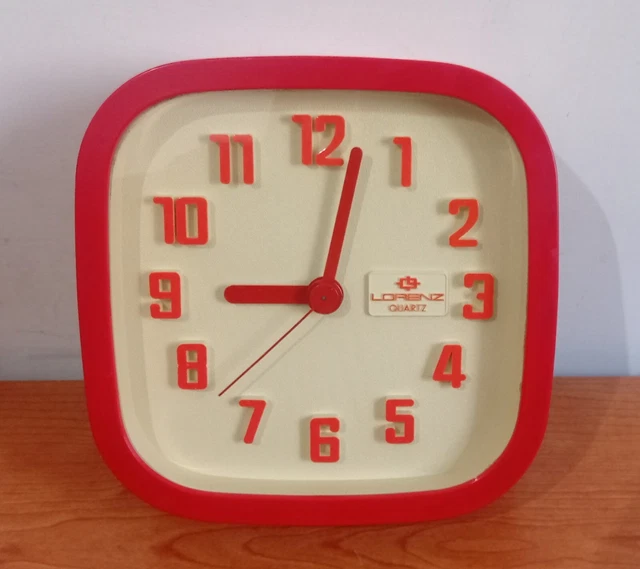 🟣 Orologio Da Parete LORENZ Vintage Rosso Modernariato Space Age. FUNZIONANTE.