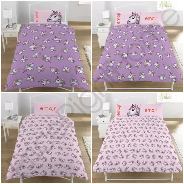 Emoji Unicorn Duvet Cover Set Reversible Kids Girls Bedding - Single, Double