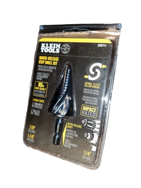 KLEIN TOOLS QRST11 Quick-Release Step Drill SPIRAL FLUTE 7/8 to 1-1/8-Inch