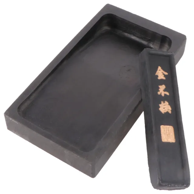 2Pcs 5 Inch Chinese Calligraphy Natural Stone with Cover and Ink Stick