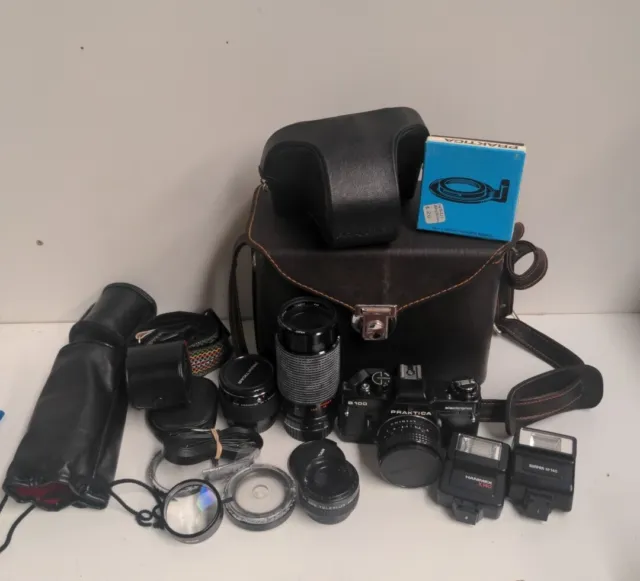 Praktica B100 SLR 35mm Film Camera  With  Accessories Working