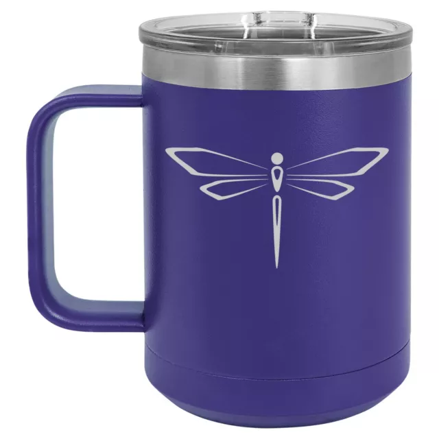 15oz Tumbler Coffee Mug Handle & Lid Travel Cup Vacuum Insulated Dragonfly