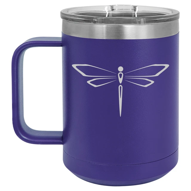 15oz Tumbler Coffee Mug Handle & Lid Travel Cup Vacuum Insulated Dragonfly