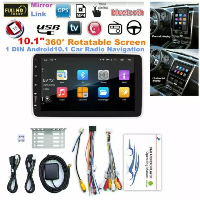 10.1" 360° Rotatable 1DIN Android 10.1 Car Radio GPS Navigation Video MP5 Player