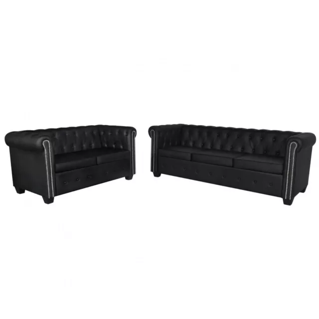 Black Chesterfield 2-Seater and 3-Seater Sofa Set Home Living G7L9