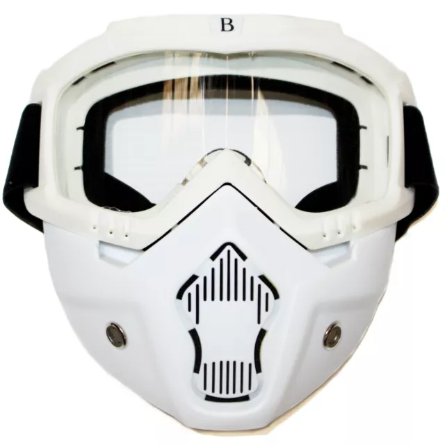 White Full Face Paintball Airsoft Mask Motorcycle Goggle Tactical Detachable