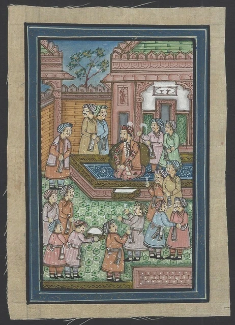 India vintage 20th century Mughal Painting on silk 11cm x 15.5cm