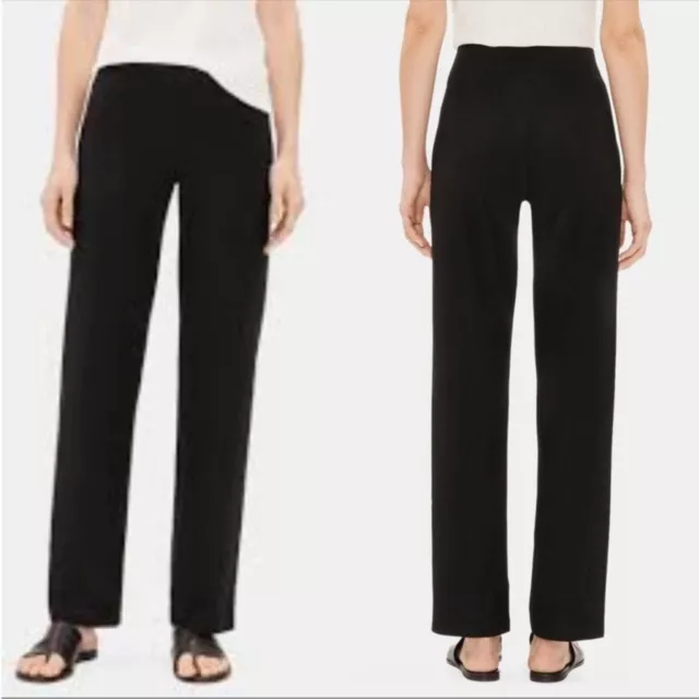 Eileen Fisher Washable Stretch Crepe Straight Pant Black PM Petite Pull-on NWT