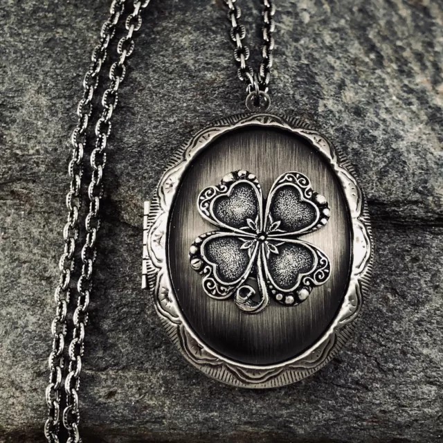 Irish Shamrock Four Leaf Clover Locket Necklace St. Patrick’s Day Celtic Design Irish Shamrock Four Leaf Clover Locket Necklace St. Patrick’s Day Celtic Design