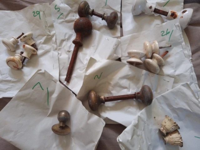 Lot x 17 Antique Door Knob  Handles - Reclaimed Architectural Salvage